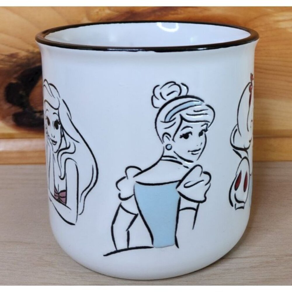 Disney Princesses White Ceramic Coffee Mug 20 oz Cup Debossed Characters EUC